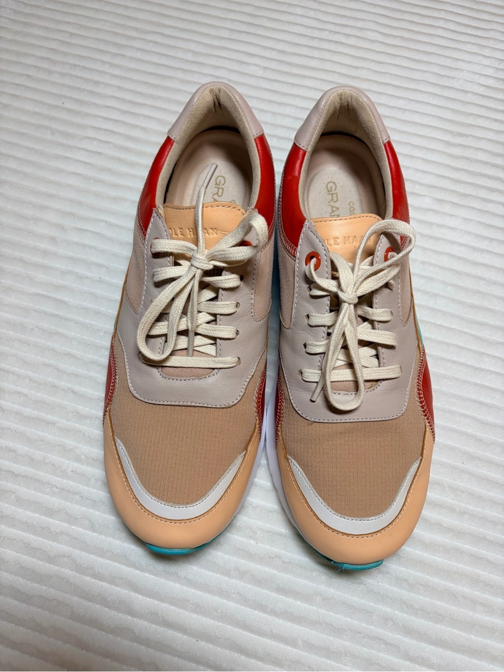Cole Haan Beige, Peach & Red Low-Top Athletic Sneakers